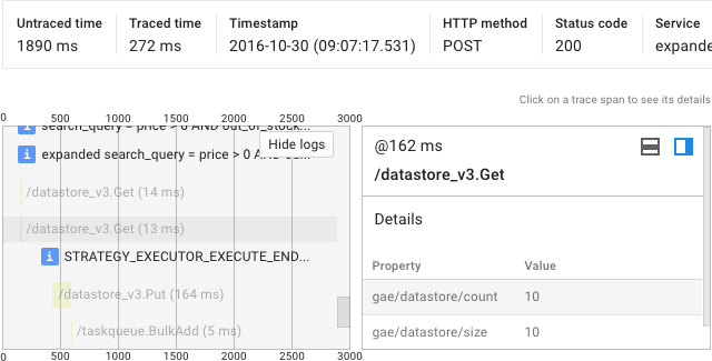 Request trace without logs