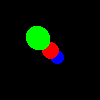 Three flat shaded, ray traced spheres