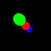 Three flat shaded, adaptively anti-aliased (level 1), ray traced spheres