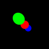 Three flat shaded, adaptively anti-aliased (level 4), ray traced spheres