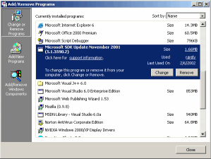 Windows 2000 Add/Remove Programs window